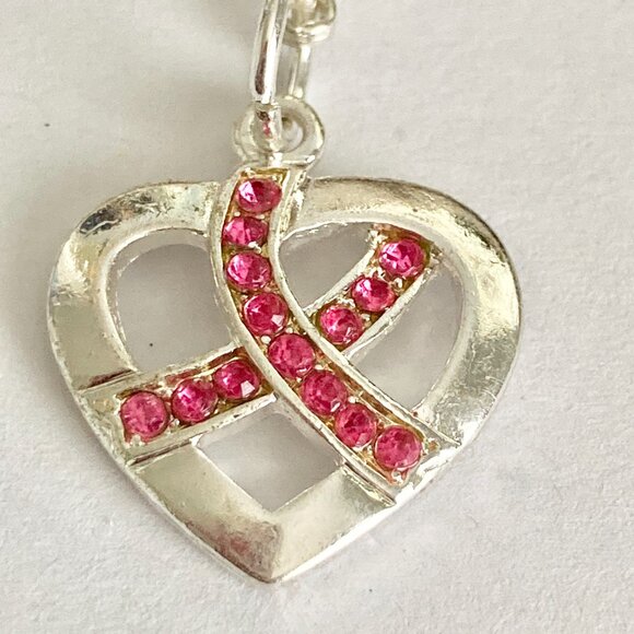 Pink Ribbon European Slider Clip On Charm For Bracelet Bag Purse Crystal Heart - Picture 6 of 11